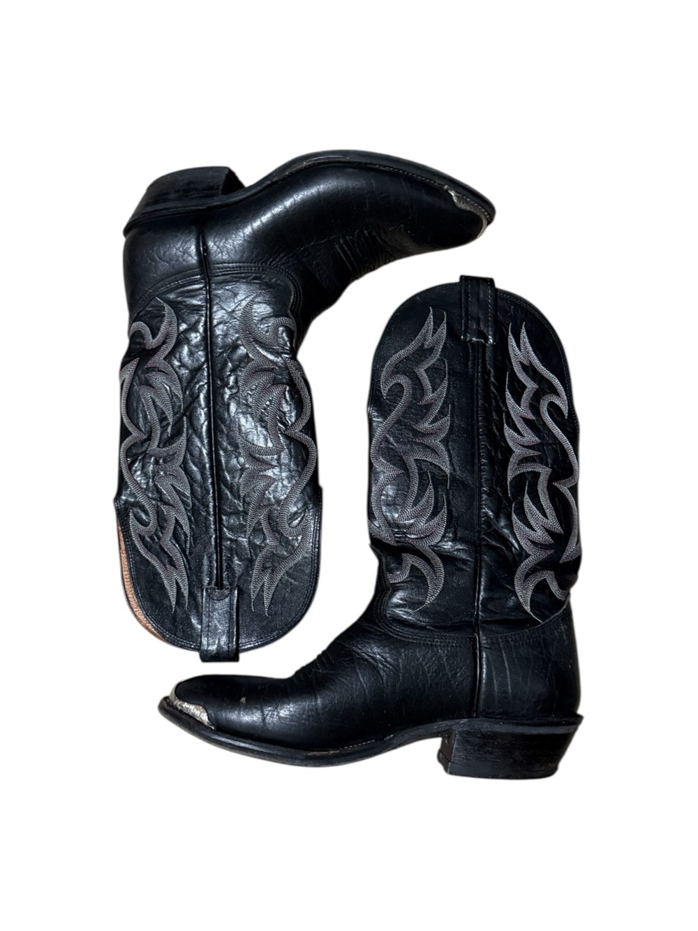 Steel toe black leather cowboy boots